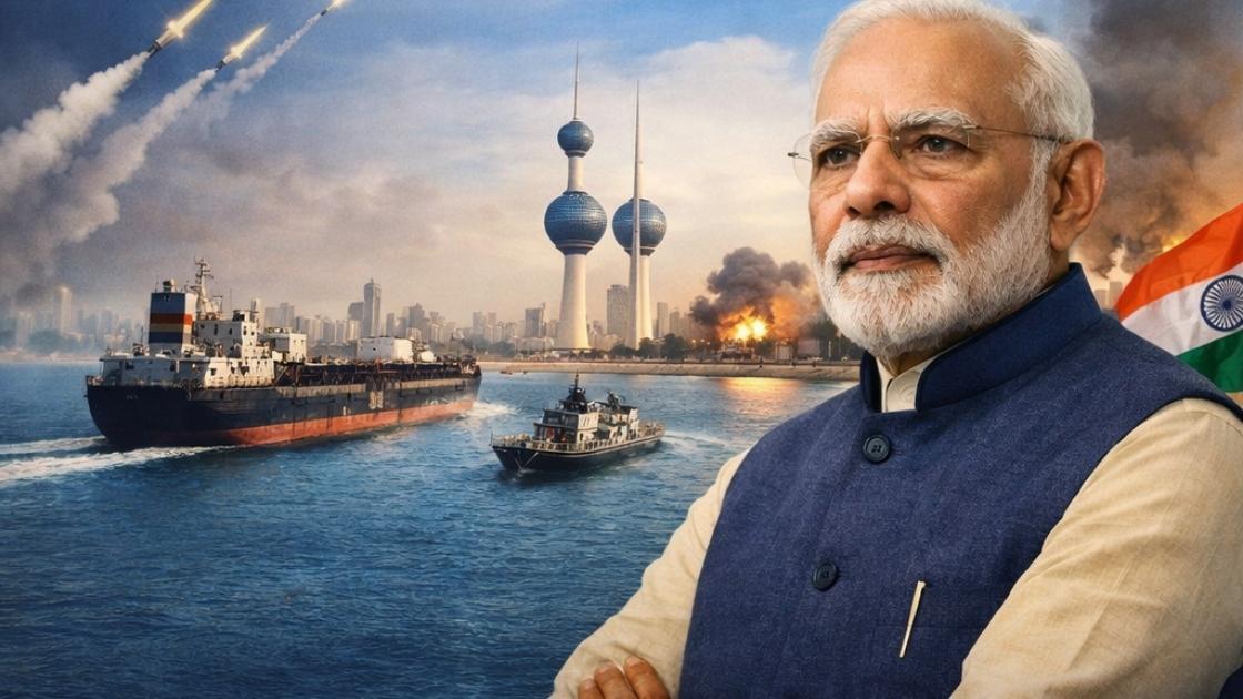 PM Modi addressing Kuwait crisis with Strait of Hormuz shipping route and rising tensions in West Asia