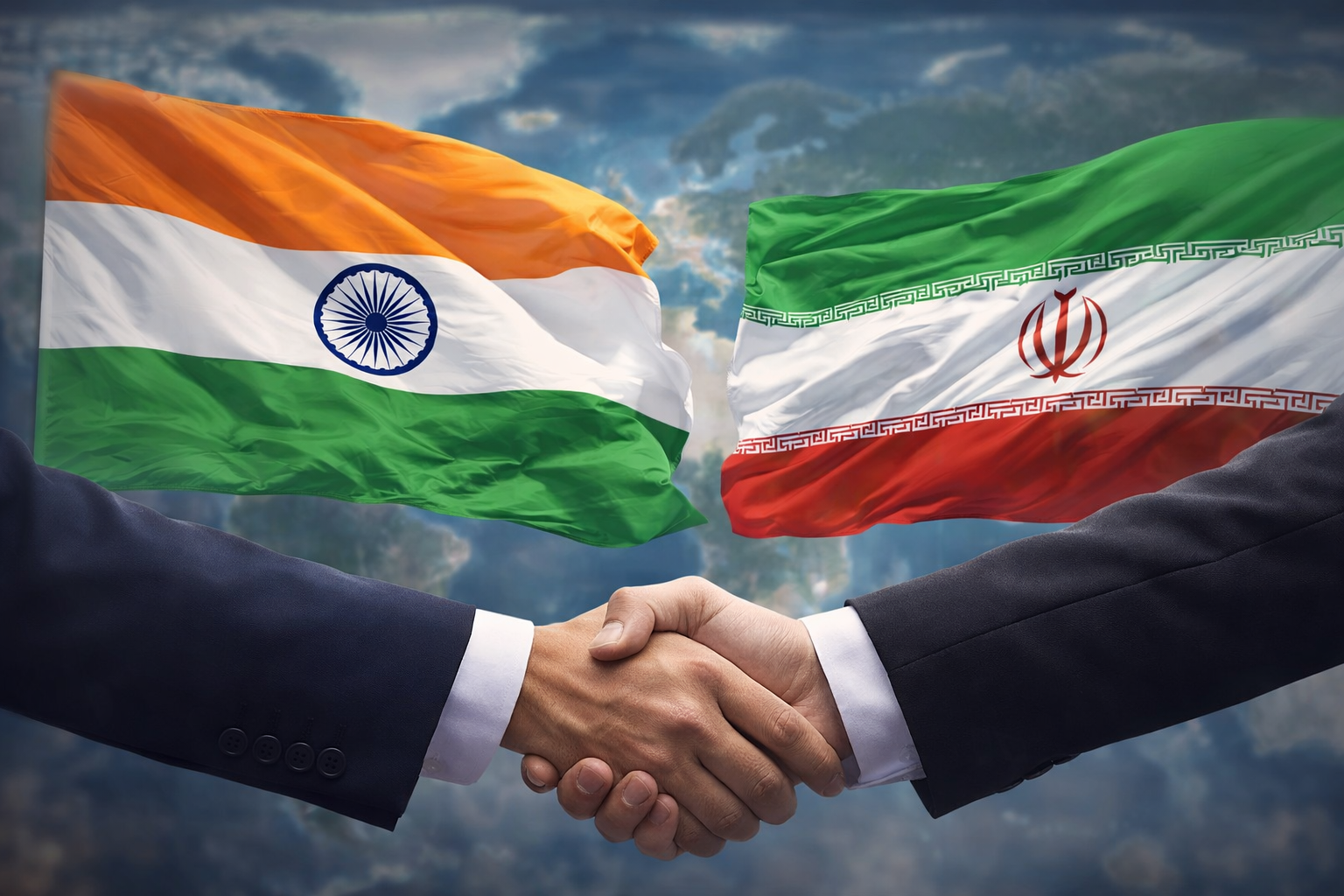 Diplomatic handshake between India and Iran